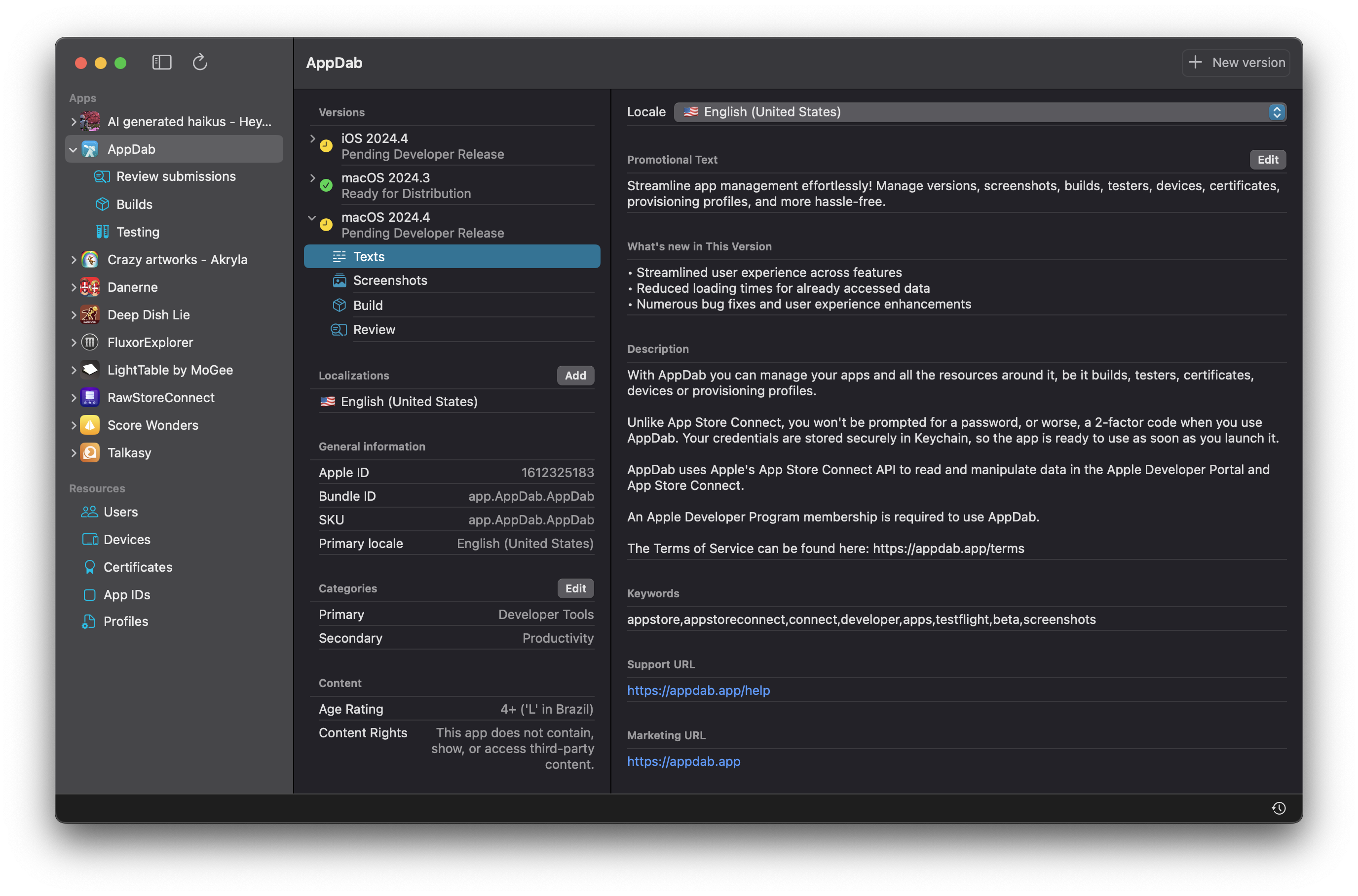Screenshot of the AppDab app on macOS