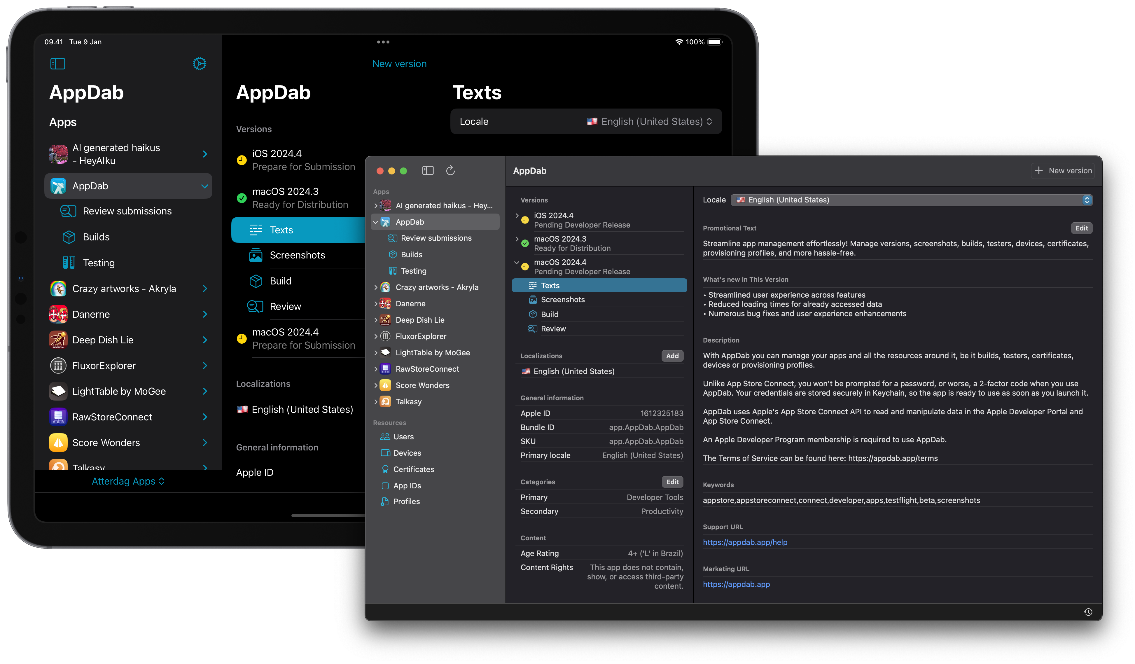 Screenshot of the AppDab app